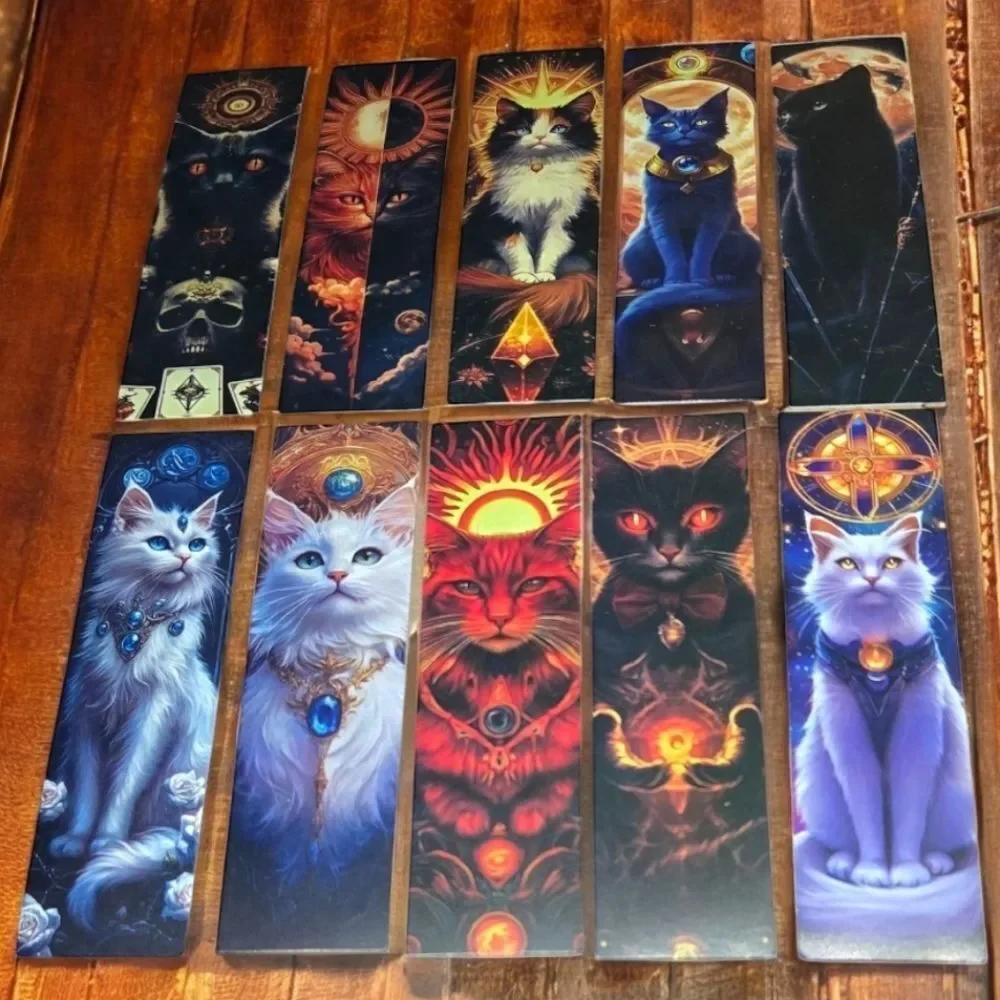 10pc Mystical Cat Tarot Bookmark Set Gothic Celestial White Cat Reading Markers